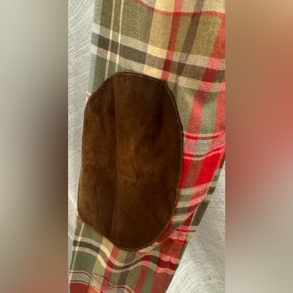 Vintage Ralph Lauren Rugby flannel button down dress with suede elbow patches S - Picture 6 of 6